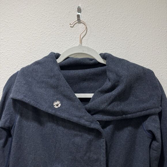 Lululemon Gratitude Wrap Jacket Lined Cotton Double Breast Ribbed Navy Size 2 - Picture 3 of 9